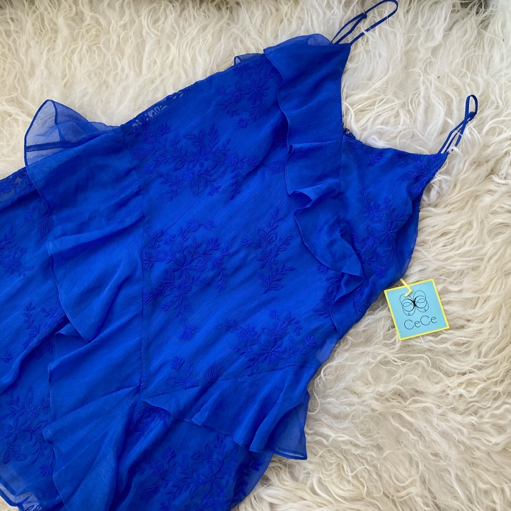 CECE CASCADE RUFFLE EMBROIDERED SHIFT DRESS - Picture 4 of 8